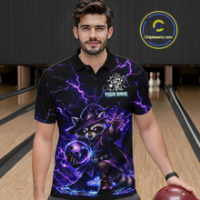 Load image into Gallery viewer, Personalized Raccoon Wizard Bowling Shirt for Men Purple Thunder Lightning Bowling Jersey QZT920