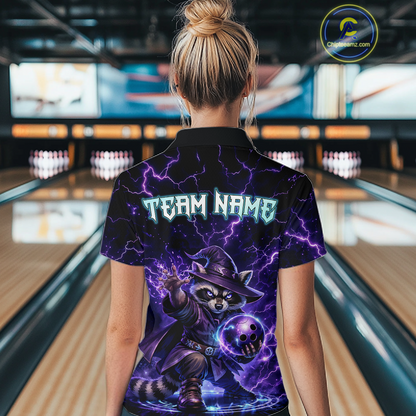 Personalized Raccoon Wizard Bowling Shirt for Women Purple Thunder Lightning Bowling Jersey QZT920