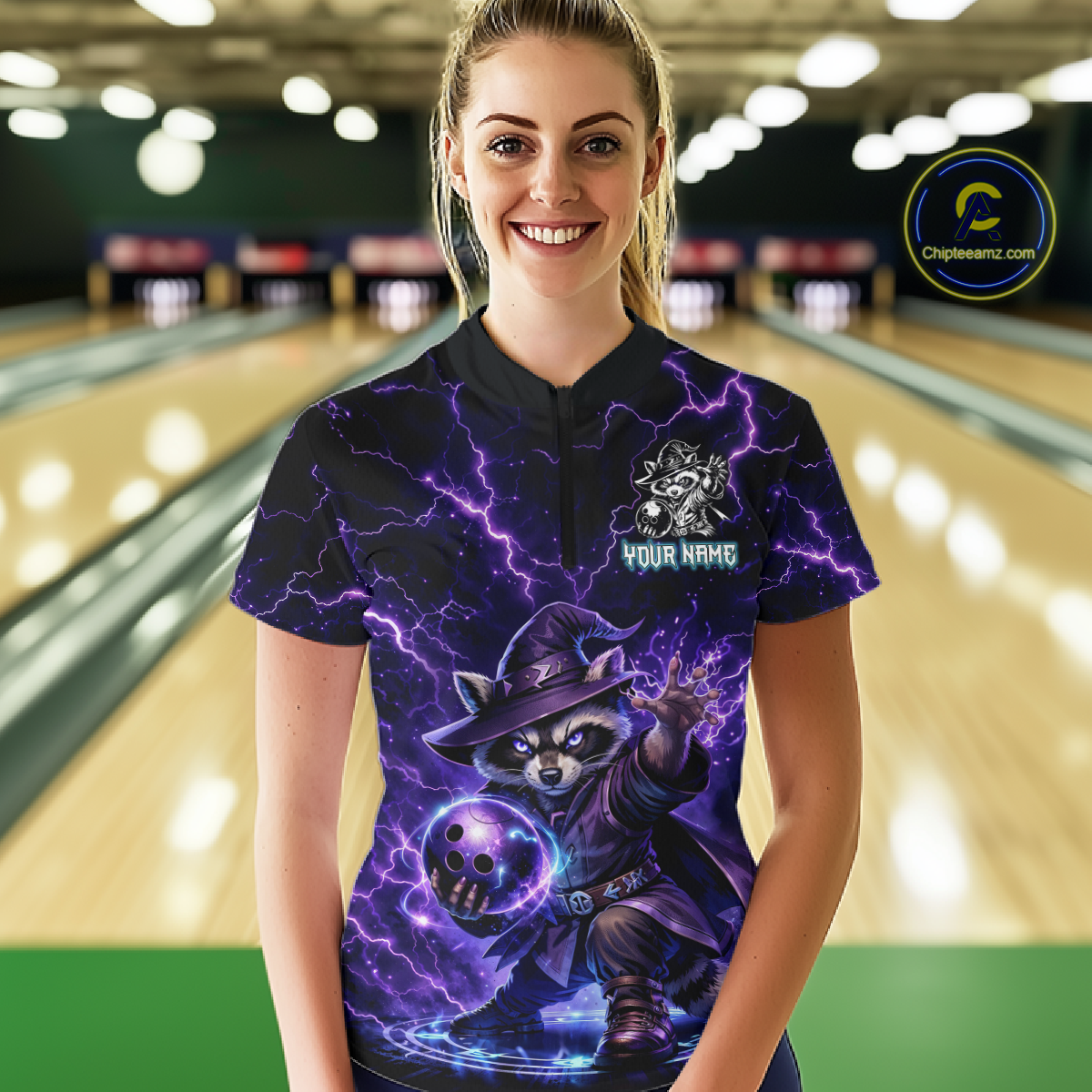 Personalized Raccoon Wizard Bowling Shirt for Women Purple Thunder Lightning Bowling Jersey QZT920