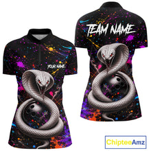 Load image into Gallery viewer, Bowling shirt with snake design and customizable text on a colorful background
