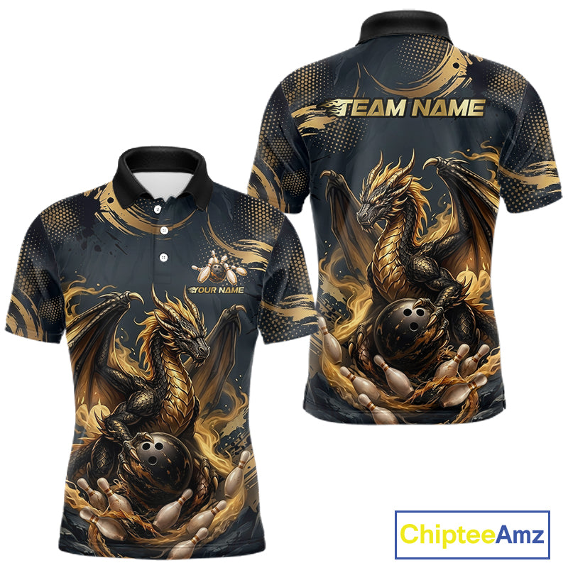 Black & Gold Dragon Bowling Jersey for Men Custom Bowling Team Shirt Polo & Quarter-Zip QZT1225