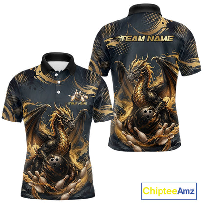 Black & Gold Dragon Bowling Jersey for Men Custom Bowling Team Shirt Polo & Quarter-Zip QZT1225