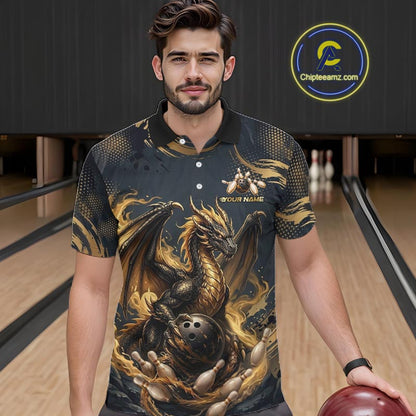 Black & Gold Dragon Bowling Jersey for Men Custom Bowling Team Shirt Polo & Quarter-Zip QZT1225
