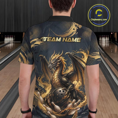 Black & Gold Dragon Bowling Jersey for Men Custom Bowling Team Shirt Polo & Quarter-Zip QZT1225