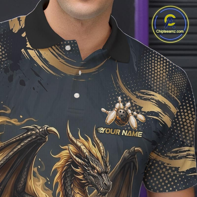 Black & Gold Dragon Bowling Jersey for Men Custom Bowling Team Shirt Polo & Quarter-Zip QZT1225