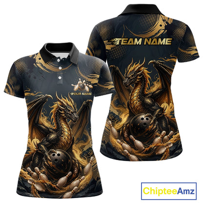 Black & Gold Dragon Bowling Jersey for Women Custom Bowling Team Shirt Polo & Quarter-Zip QZT1225