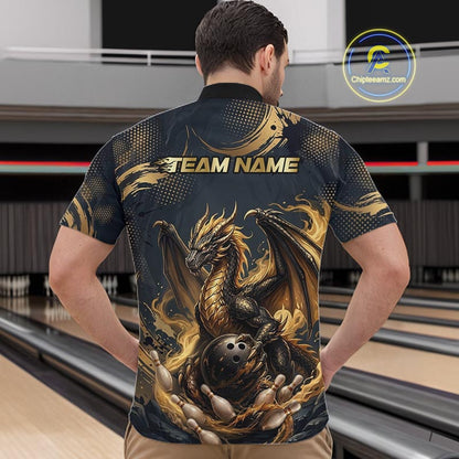 Black & Gold Dragon Bowling Jersey for Men Custom Bowling Team Shirt Polo & Quarter-Zip QZT1225