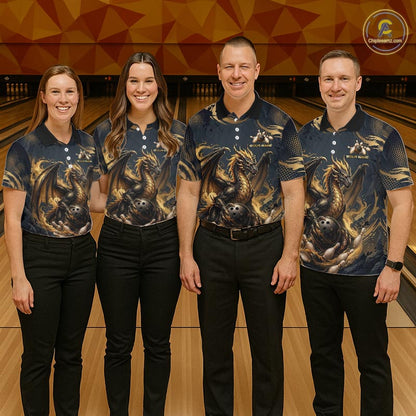 Black & Gold Dragon Bowling Jersey for Men Custom Bowling Team Shirt Polo & Quarter-Zip QZT1225