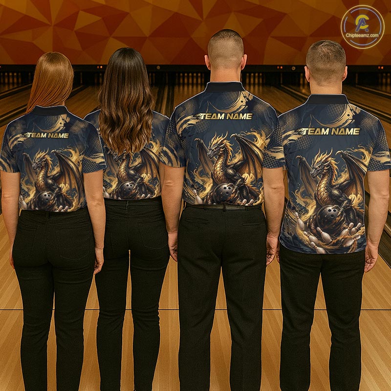 Black & Gold Dragon Bowling Jersey for Men Custom Bowling Team Shirt Polo & Quarter-Zip QZT1225