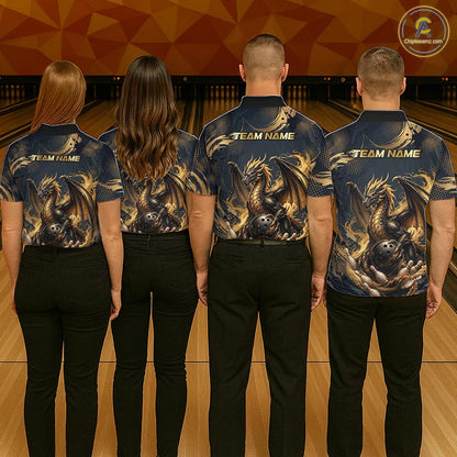 Black & Gold Dragon Bowling Jersey for Men Custom Bowling Team Shirt Polo & Quarter-Zip QZT1225