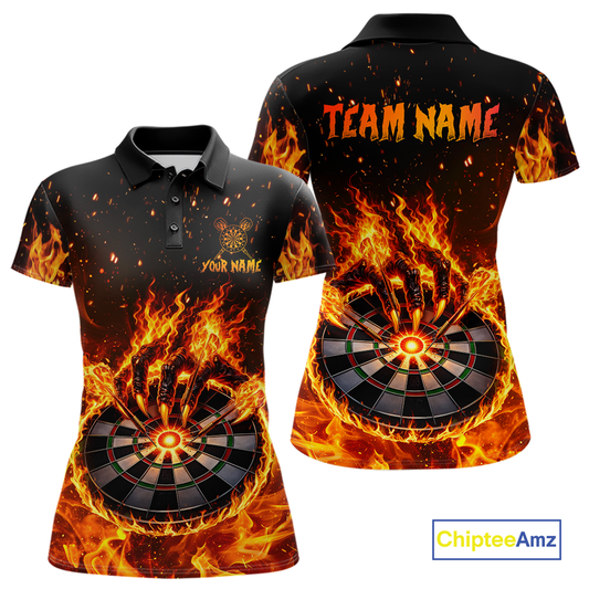 Custom Orange Flame Demon Hand Dart Shirt for Team Dart Jersey for Women Polo & 1/4 Zip DHT13