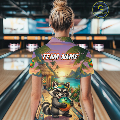 Floral Raccoon Bowling Shirt for Women Custom Bowling Team Jersey Polo & Quarter-Zip QZT993
