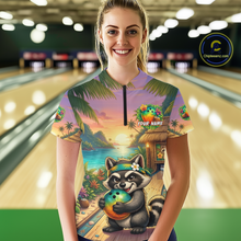 Load image into Gallery viewer, Floral Raccoon Bowling Shirt for Women Custom Bowling Team Jersey Polo &amp; Quarter-Zip QZT993