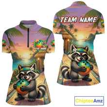 Load image into Gallery viewer, Floral Raccoon Bowling Shirt for Women Custom Bowling Team Jersey Polo &amp; Quarter-Zip QZT993