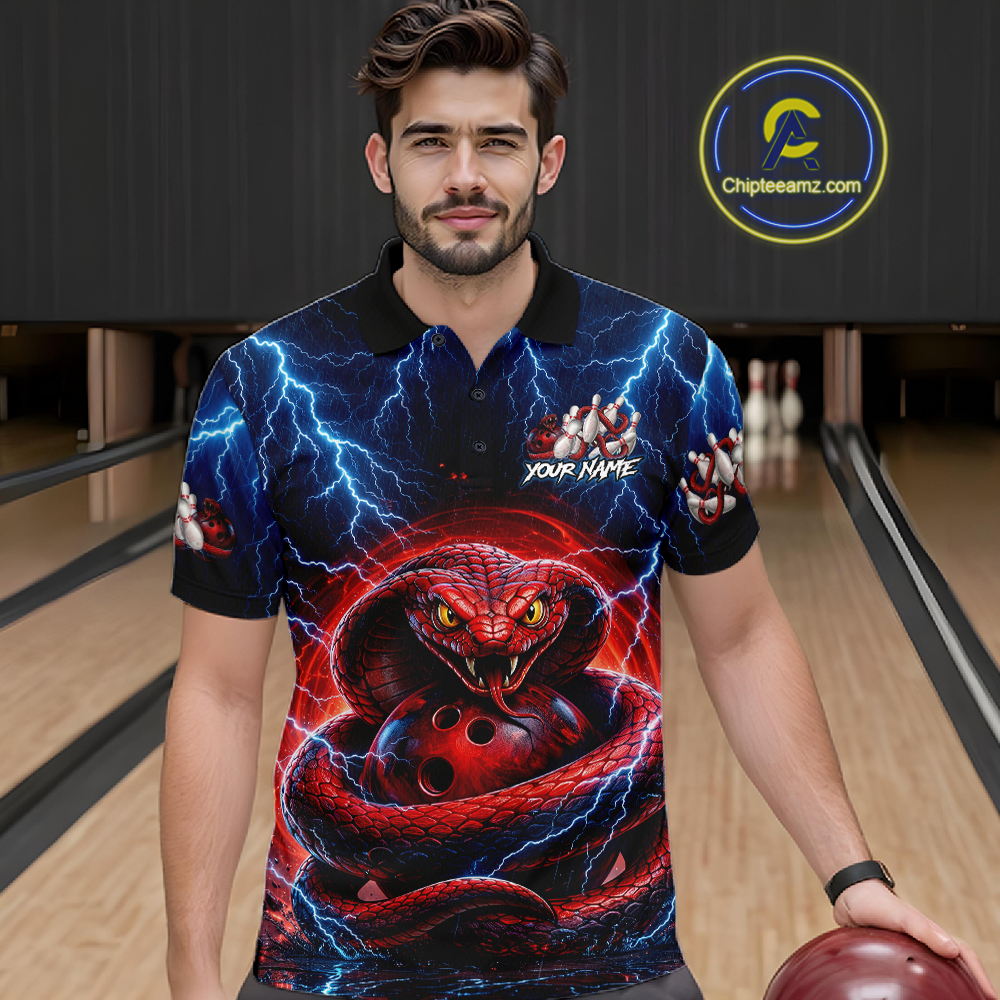 Blue Lightning Thunder Red Snake Bowling Shirt for Men Custom Bowling Team Jersey Bowling Outfit QZT994