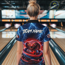 Load image into Gallery viewer, Blue Lightning Thunder Red Snake Bowling Shirt for Women Custom Bowling Team Jersey Bowling Outfit QZT994