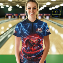 Load image into Gallery viewer, Blue Lightning Thunder Red Snake Bowling Shirt for Women Custom Bowling Team Jersey Bowling Outfit QZT994