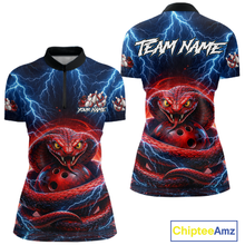 Load image into Gallery viewer, Blue Lightning Thunder Red Snake Bowling Shirt for Women Custom Bowling Team Jersey Bowling Outfit QZT994