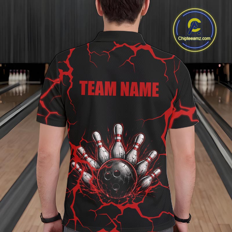 Custom Black & Red Thunder Bowling Shirt for Men Bowling Team Jersey Polo & Quarter-Zip QZT1230