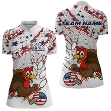 Load image into Gallery viewer, Bowling shirt with cartoon turkey design and customizable text on a white background