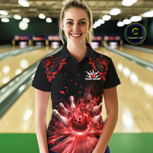 Load image into Gallery viewer, Custom Red Flame Bowling Team Shirt for Men Polo &amp; 1/4-Zip Bowling Jersey Bowling League Uniform QZT866