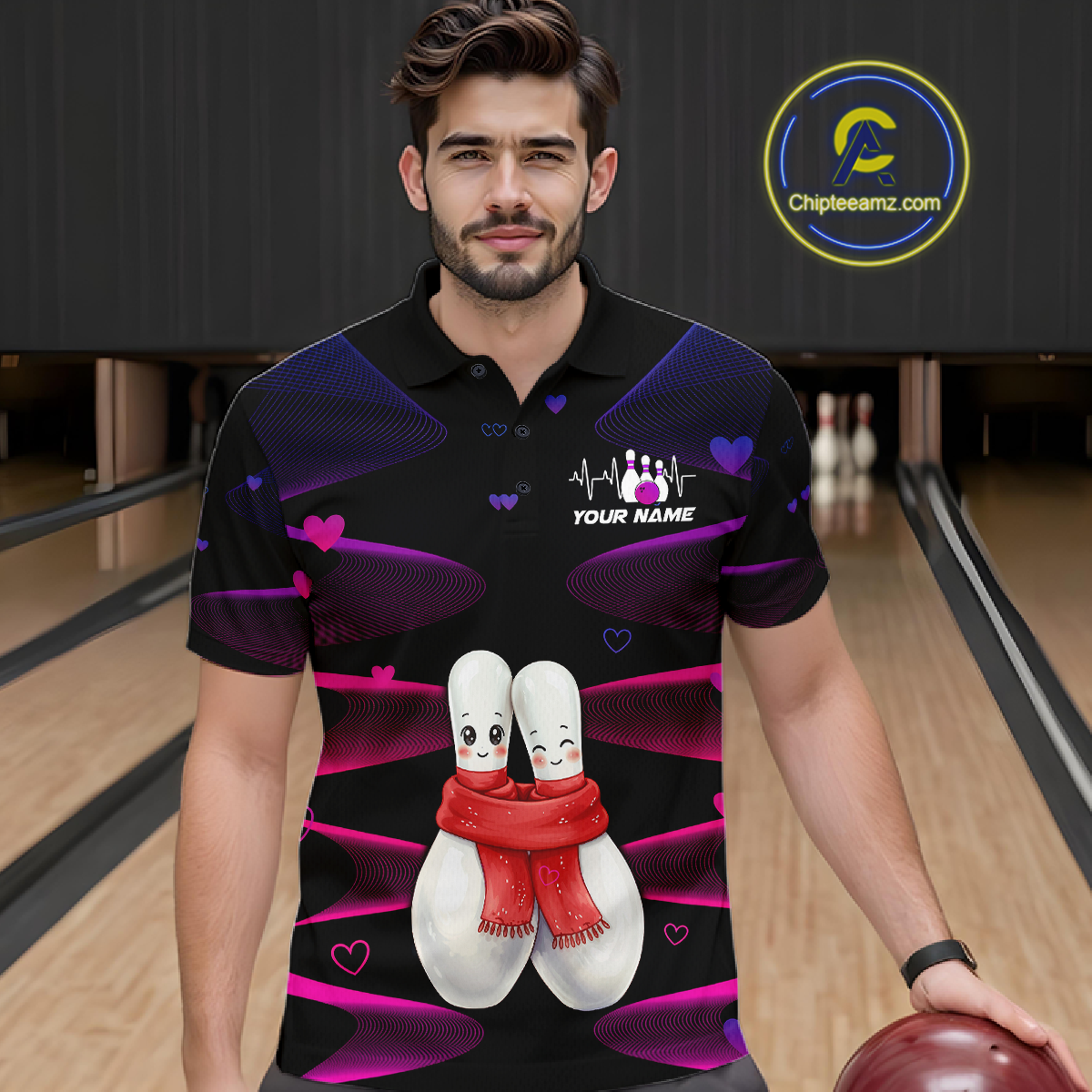 Personalized Valentine Bowling Shirt for Couples Bowling Jersey Pink Bowling Gift Polo & 1/4-Zip QZT870
