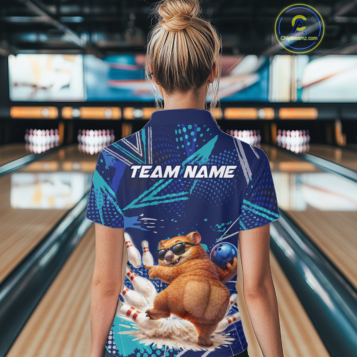 Custom Funny Wombat Bowling Team Shirt Navy Bowling Jersey for Women Bowling Performance QZT924