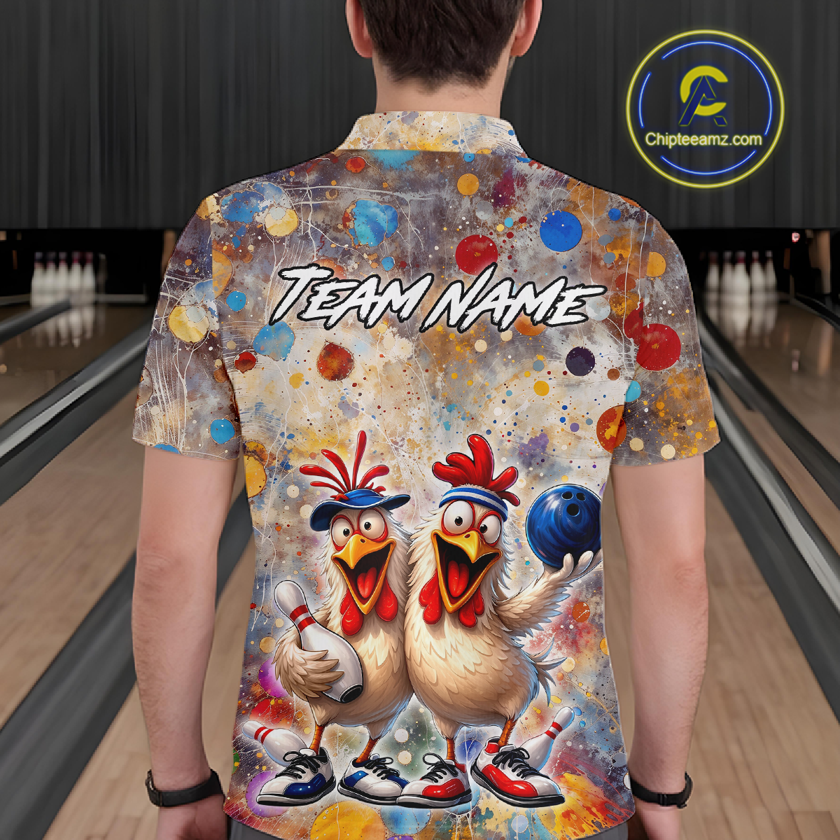 Custom Funny Chicken Bowling Team Shirt for Men Colorful Bowling Buddy Shirt Polo & 1/4 Bowling Outfit QZT955