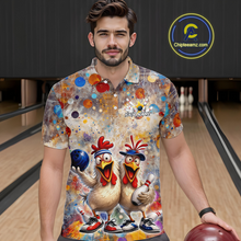 Load image into Gallery viewer, Custom Funny Chicken Bowling Team Shirt for Men Colorful Bowling Buddy Shirt Polo &amp; 1/4 Bowling Outfit QZT955