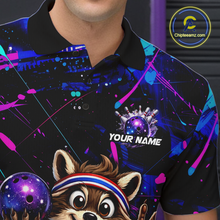 Load image into Gallery viewer, Custom Neon Funny Raccoon Bowling Team Jersey for Men Bowling Shirt Bowling Tournament Polo &amp; 1/4-Zip QZT957