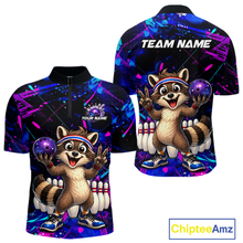 Load image into Gallery viewer, Custom Neon Funny Raccoon Bowling Team Jersey for Men Bowling Shirt Bowling Tournament Polo &amp; 1/4-Zip QZT957