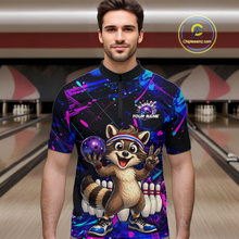 Load image into Gallery viewer, Custom Neon Funny Raccoon Bowling Team Jersey for Men Bowling Shirt Bowling Tournament Polo &amp; 1/4-Zip QZT957