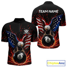Load image into Gallery viewer, Black quarter-zip jersey with eagle design and 8-ball, customizable text on a white background