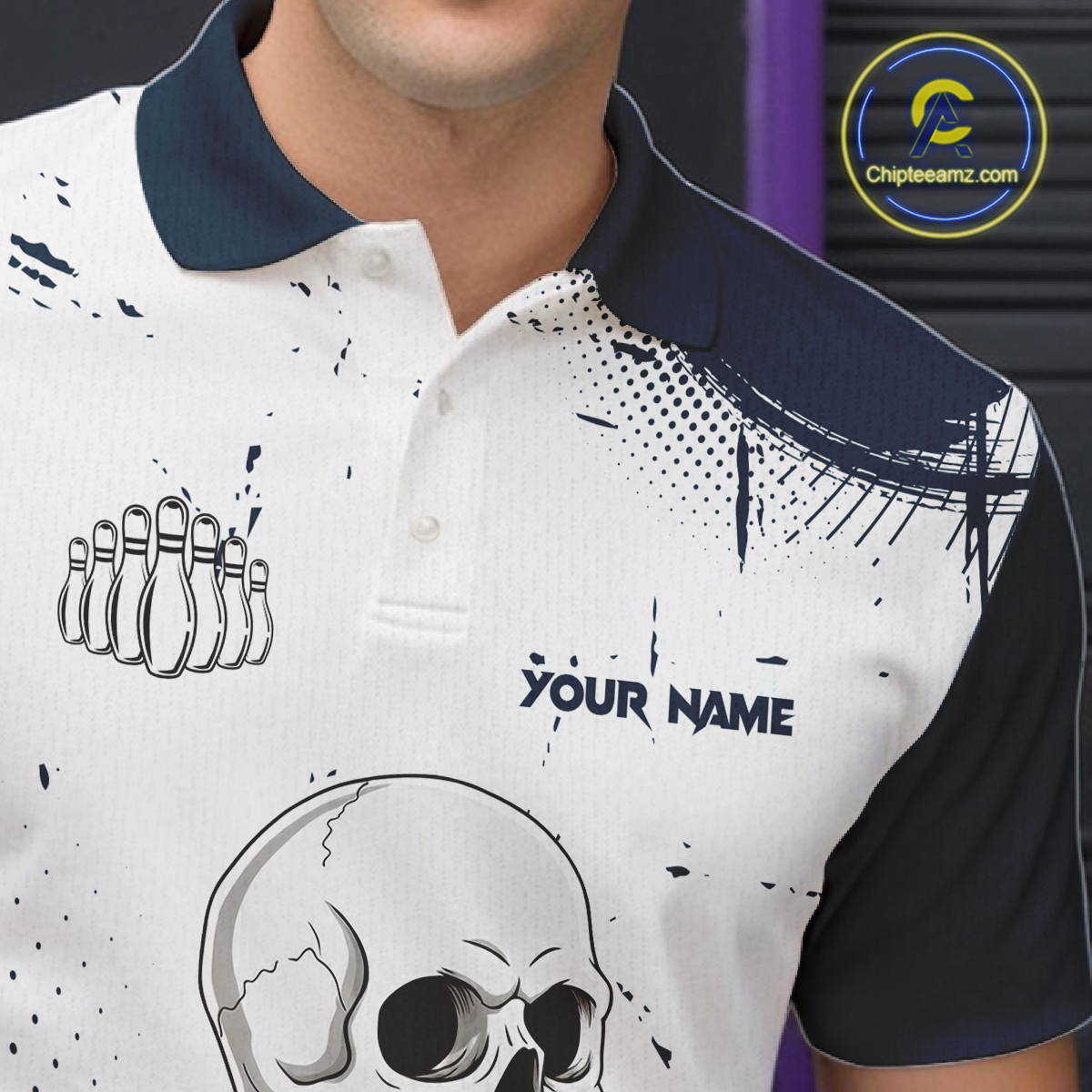 Skeleton Bowling Team Shirt for Men Personalized Funny Bowling Team Jersey Polo & 1/4-Zip QZT818