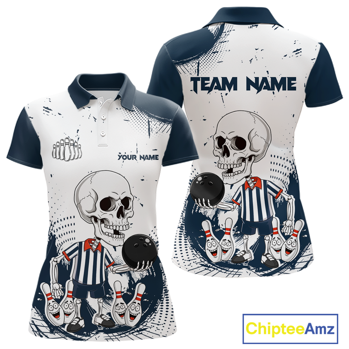Skeleton Bowling Team Shirt for Women Personalized Funny Bowling Team Jersey Polo & 1/4-Zip QZT818