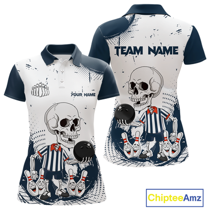 Skeleton Bowling Team Shirt for Women Personalized Funny Bowling Team Jersey Polo & 1/4-Zip QZT818