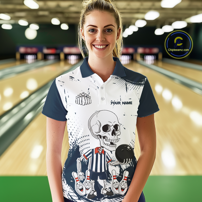Skeleton Bowling Team Shirt for Women Personalized Funny Bowling Team Jersey Polo & 1/4-Zip QZT818