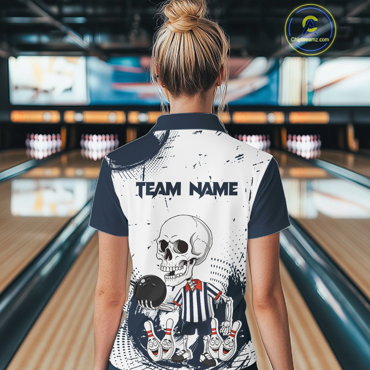 Skeleton Bowling Team Shirt for Women Personalized Funny Bowling Team Jersey Polo & 1/4-Zip QZT818