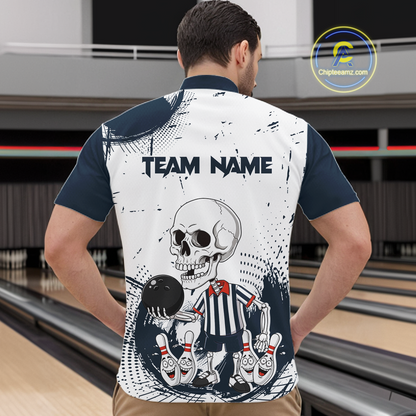 Skeleton Bowling Team Shirt for Men Personalized Funny Bowling Team Jersey Polo & 1/4-Zip QZT818