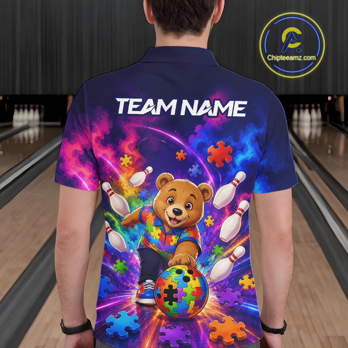 Colorful Autism Bear Bowling Shirt Custom Bowling Jersey League for Men Polo & Quarter-Zip QZT1052
