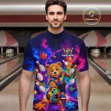 Load image into Gallery viewer, Colorful Autism Bear Bowling Shirt Custom Bowling Jersey League for Men Polo &amp; Quarter-Zip QZT1052