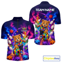 Load image into Gallery viewer, Colorful Autism Bear Bowling Shirt Custom Bowling Jersey League for Men Polo &amp; Quarter-Zip QZT1052