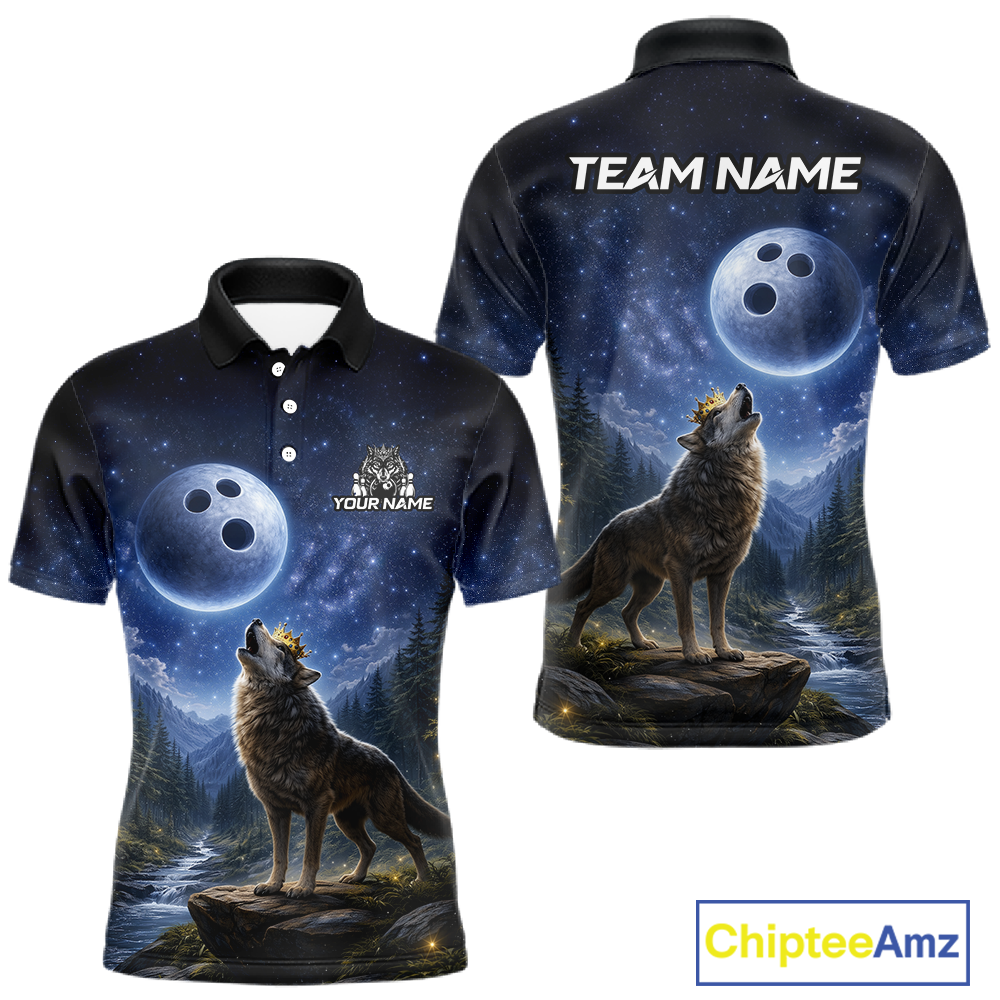 Custom Majestic Wolf Bowling Shirt for Men King Crown Bowling Jersey Polo & Quarter-Zip QZT964
