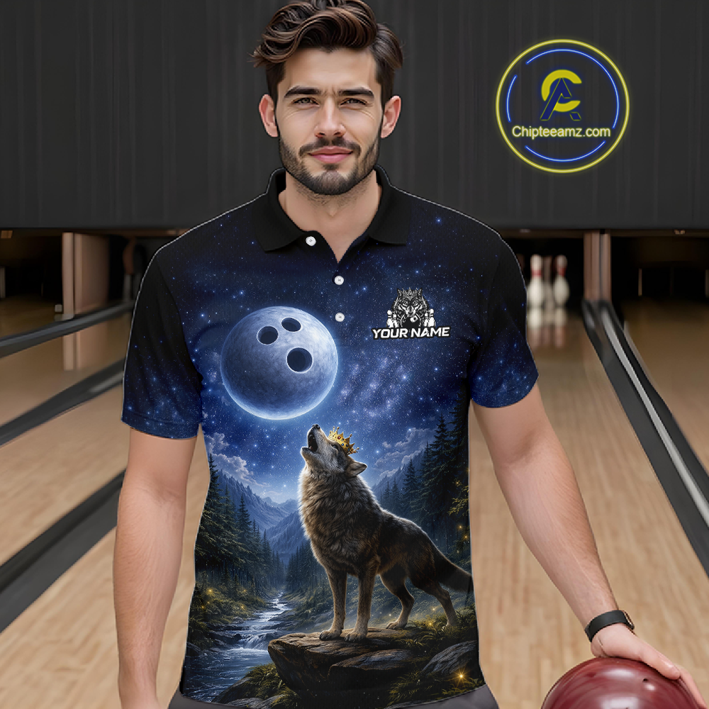 Custom Majestic Wolf Bowling Shirt for Men King Crown Bowling Jersey Polo & Quarter-Zip QZT964