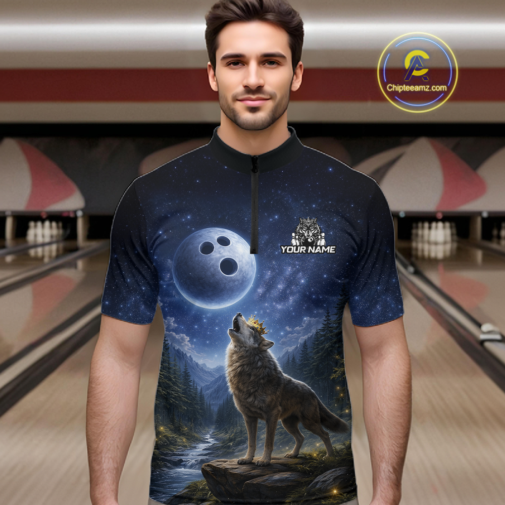Custom Majestic Wolf Bowling Shirt for Men King Crown Bowling Jersey Polo & Quarter-Zip QZT964