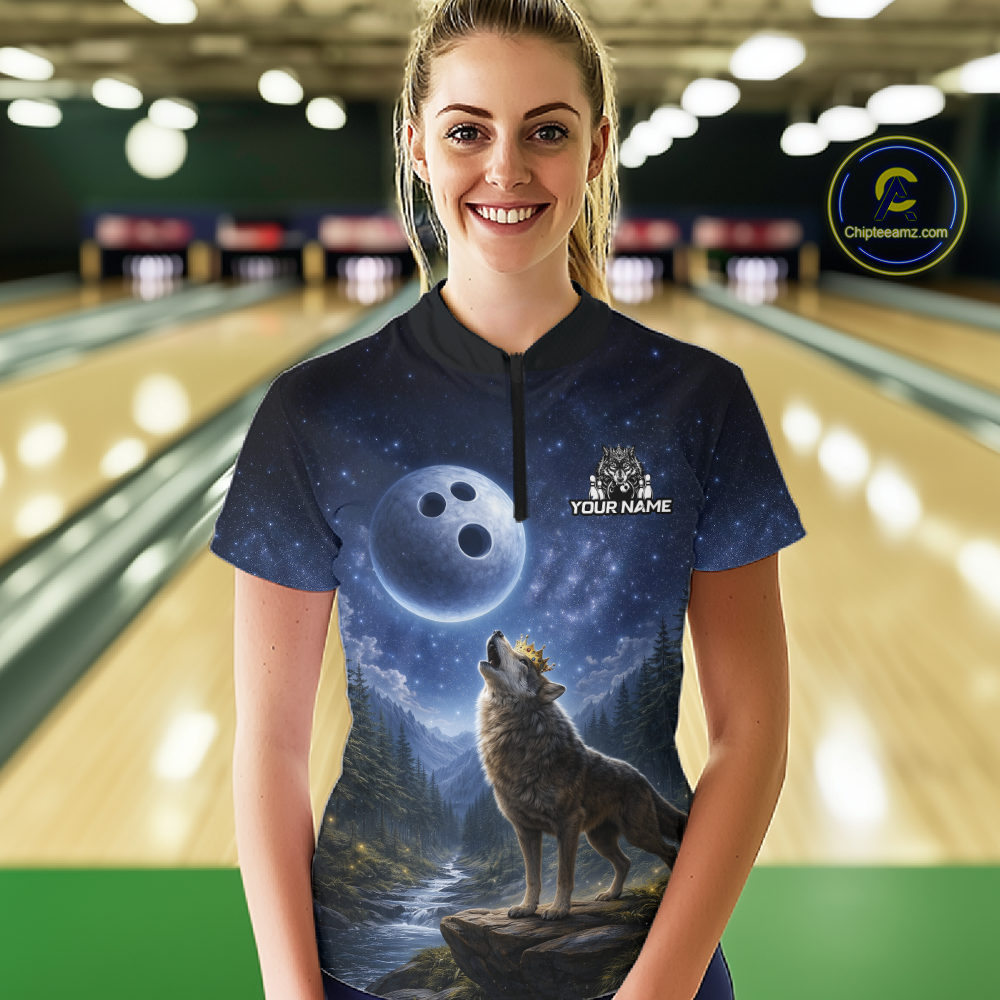 Custom Majestic Wolf Bowling Shirt for Women King Crown Bowling Jersey Polo & Quarter-Zip QZT964