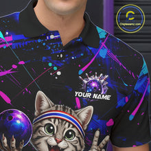 Load image into Gallery viewer, Colorful polo shirt with a cat design and 'Your Name' text, brand 'Chipleeamz' visible.