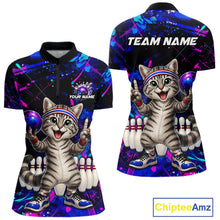 Load image into Gallery viewer, Two bowling-themed shirts with a cartoon cat design and 'Team Name' text, featuring the brand 'Chiptee Amz'.