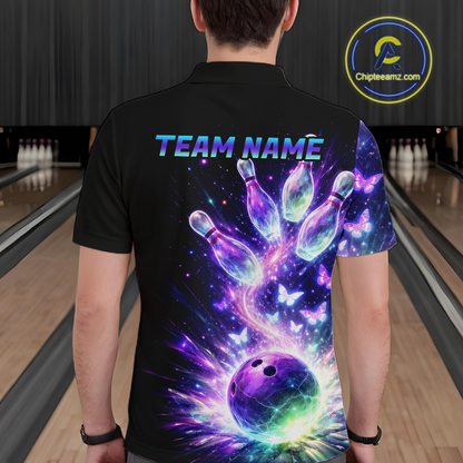 Neon Aurora Bowling Shirt Custom Galaxy Glow Bowling Jersey for Men Polo & Quarter-Zip QZT967