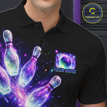 Neon Aurora Bowling Shirt Custom Galaxy Glow Bowling Jersey for Men Polo & Quarter-Zip QZT967